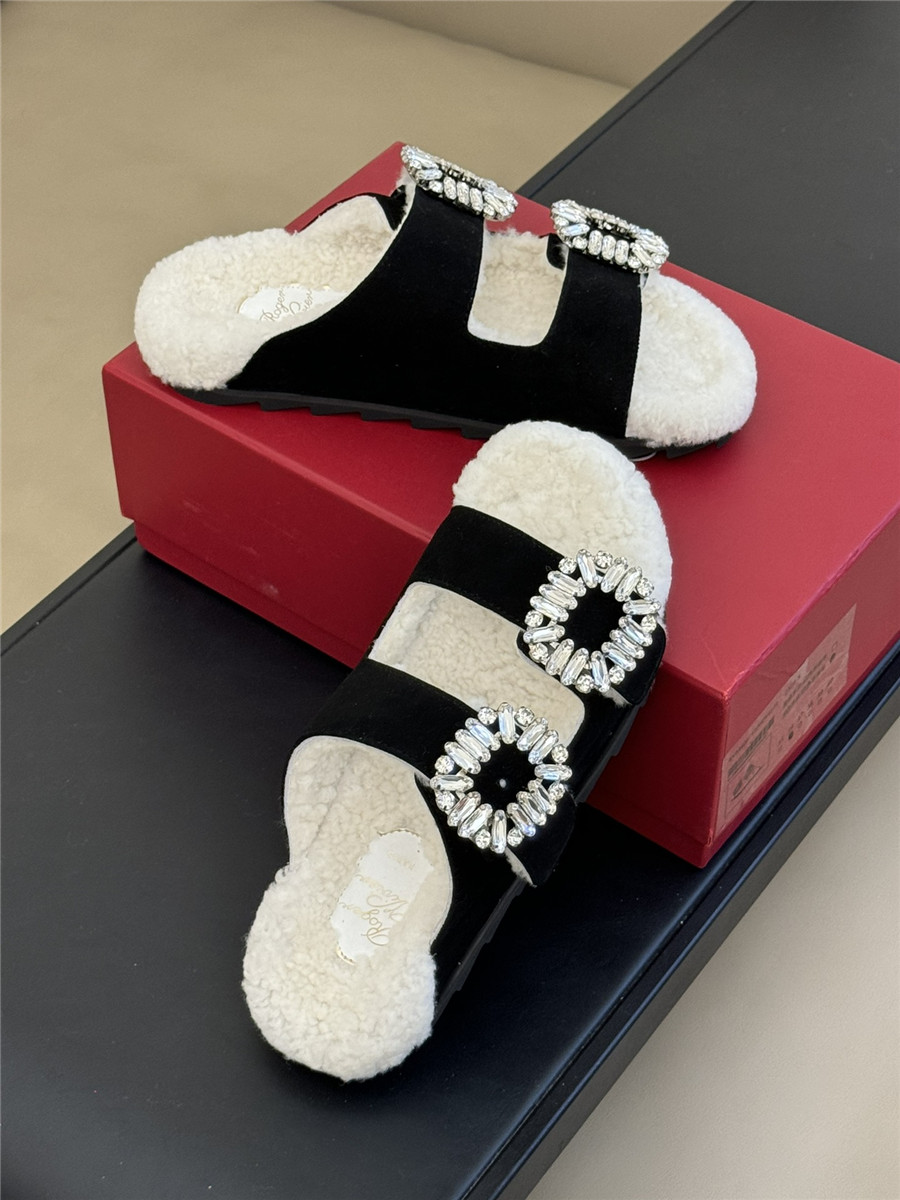 roger vivier D1am0nd buckle wool slippers