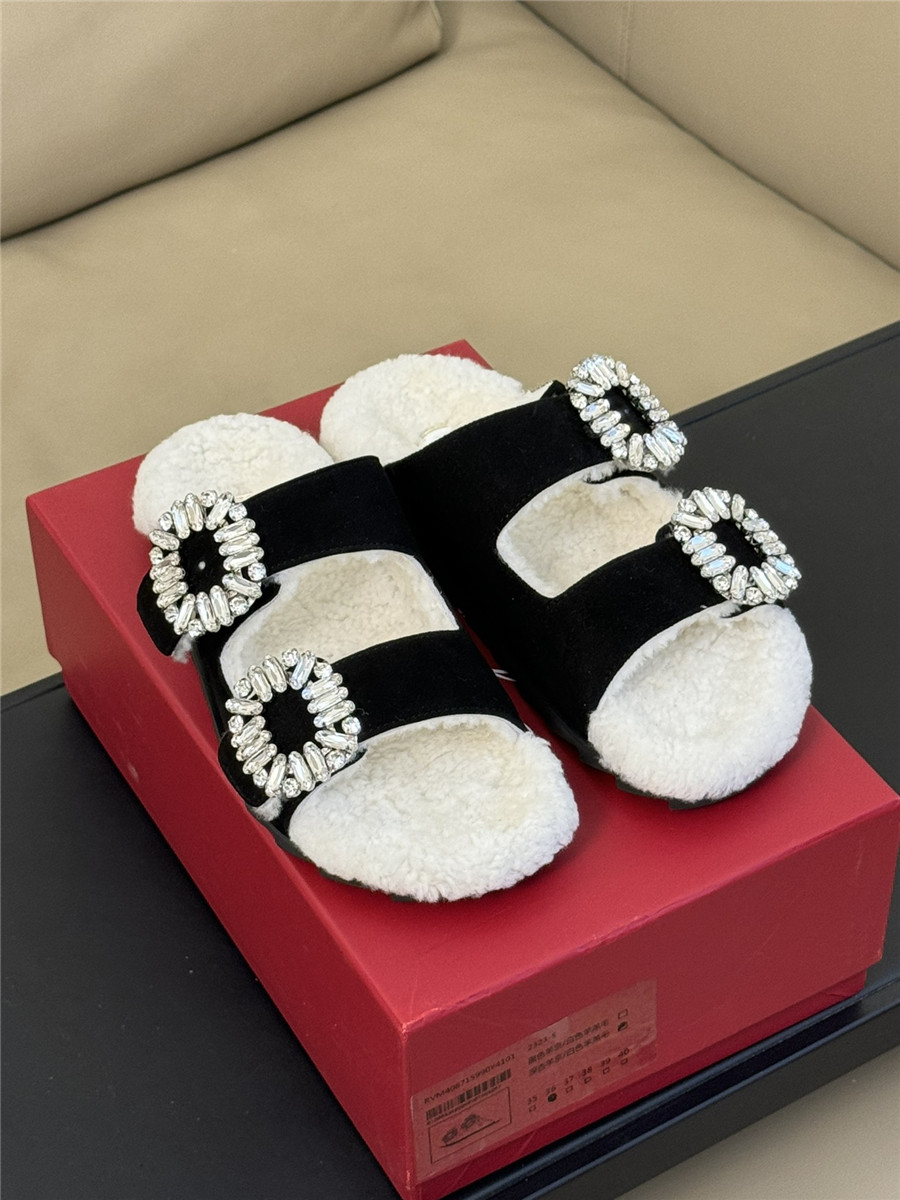 roger vivier D1am0nd buckle wool slippers