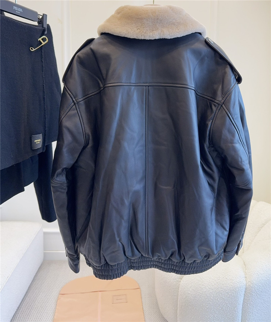 Miu Miu fur collar leather jacket