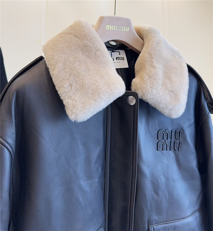 Miu Miu fur collar leather jacket