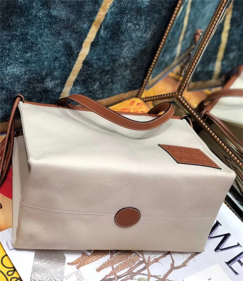 L0ew* cushion large leather-trimmed canvas tote