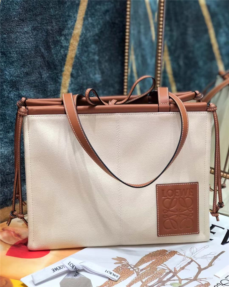 L0ew* cushion large leather-trimmed canvas tote