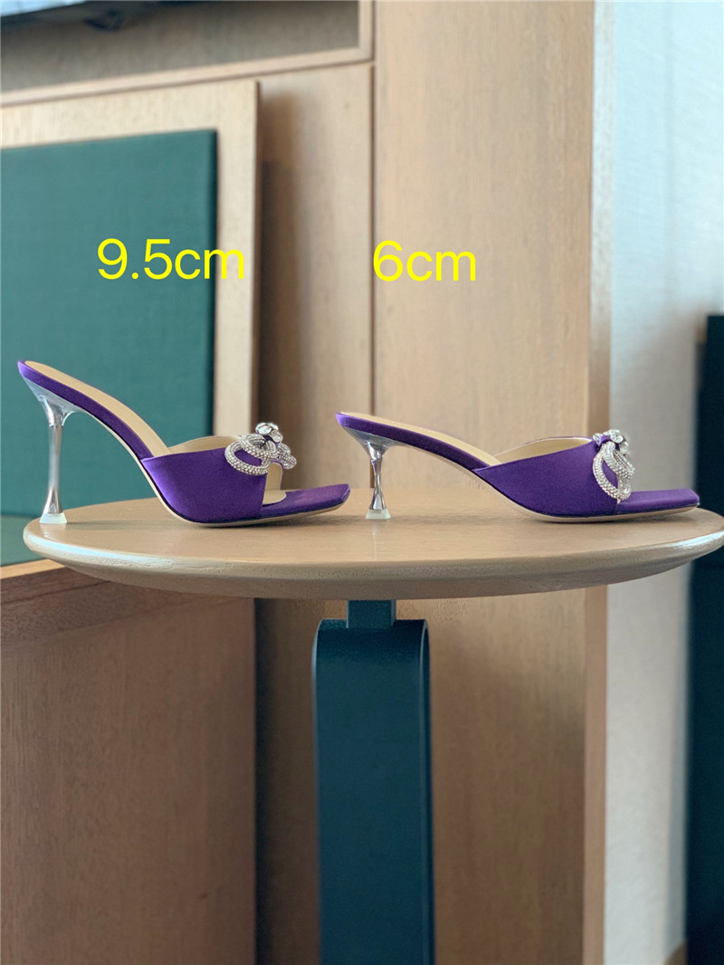 &  Rhinestone bow high-heeled slippers