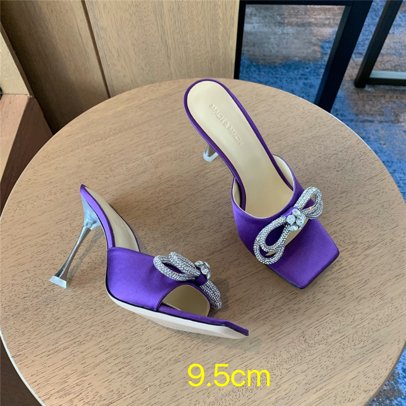 &  Rhinestone bow high-heeled slippers