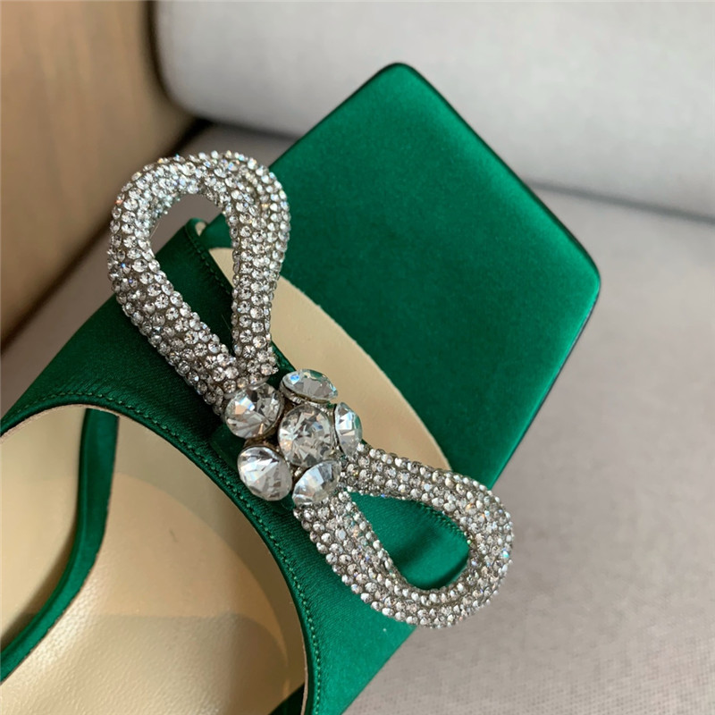 &  Rhinestone bow high-heeled slippers