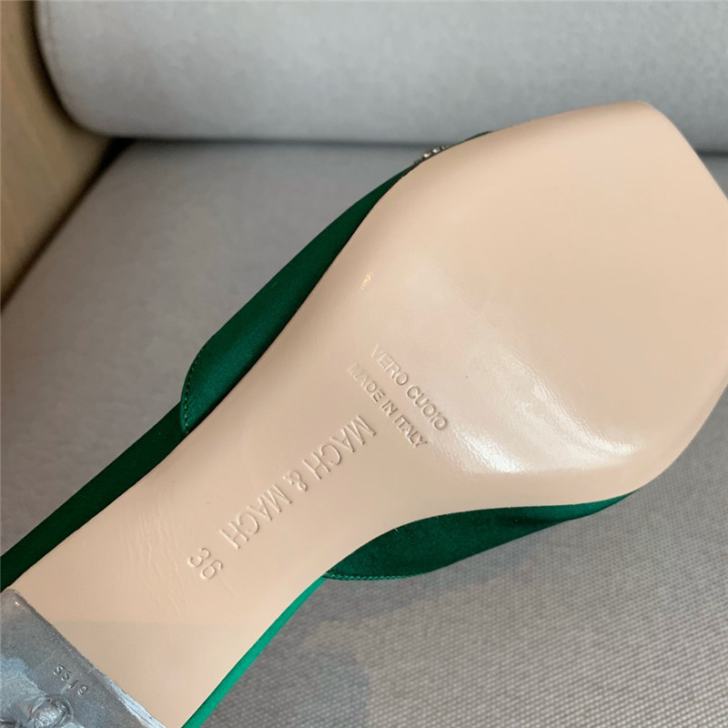 &  Rhinestone bow high-heeled slippers