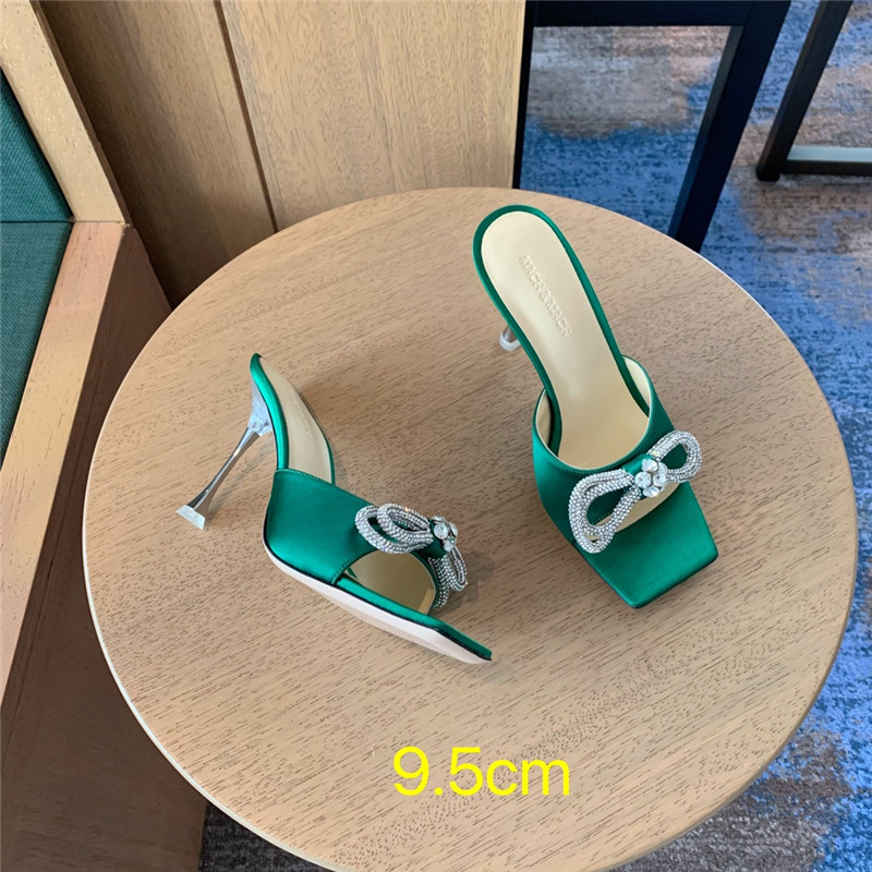 &  Rhinestone bow high-heeled slippers