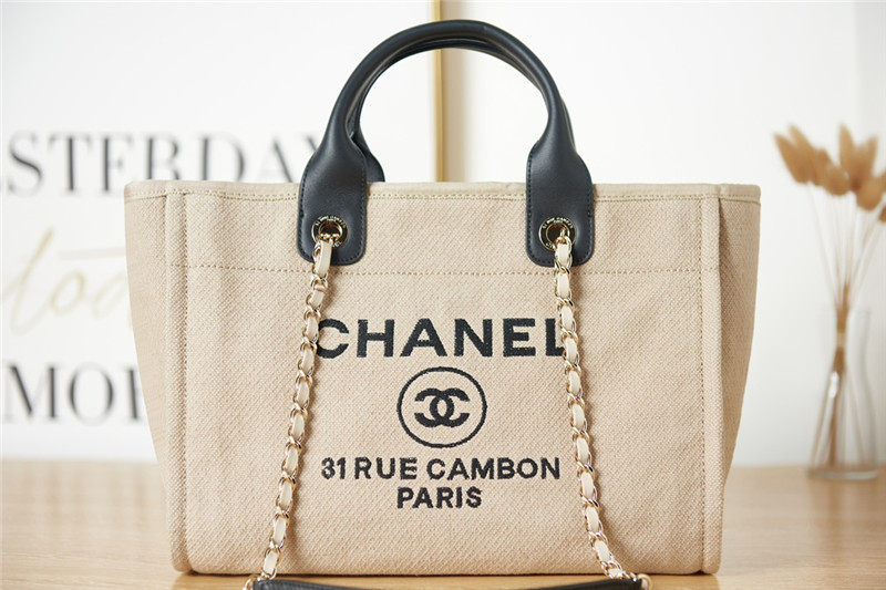 Chanel Off White Woolen Plaid Beach Bag