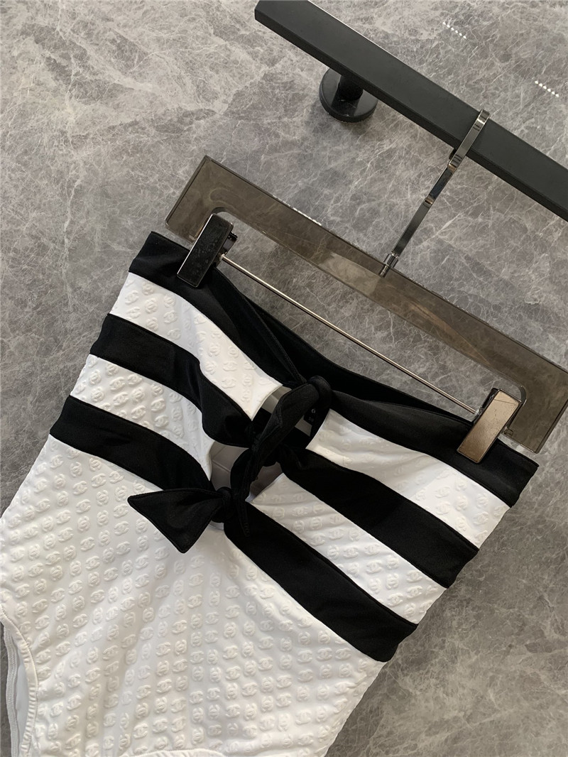 Ch**el striped bralette one-piece swimsuit