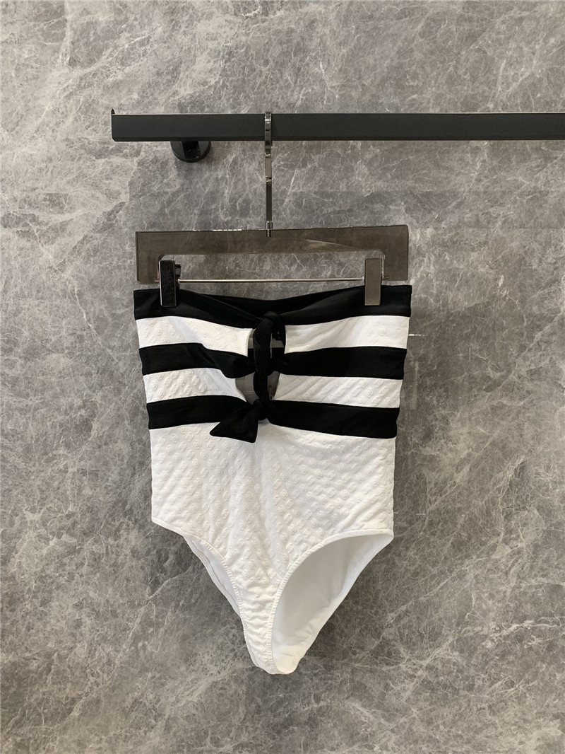 Ch**el striped bralette one-piece swimsuit