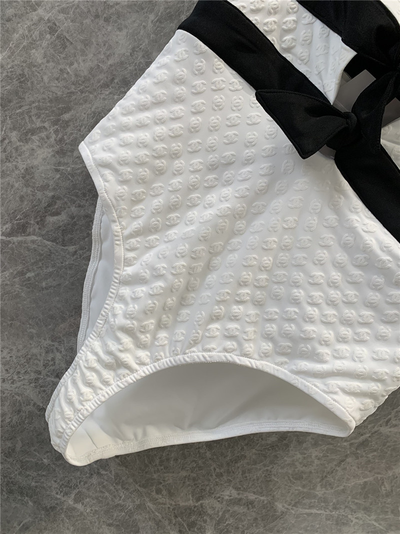 Ch**el striped bralette one-piece swimsuit