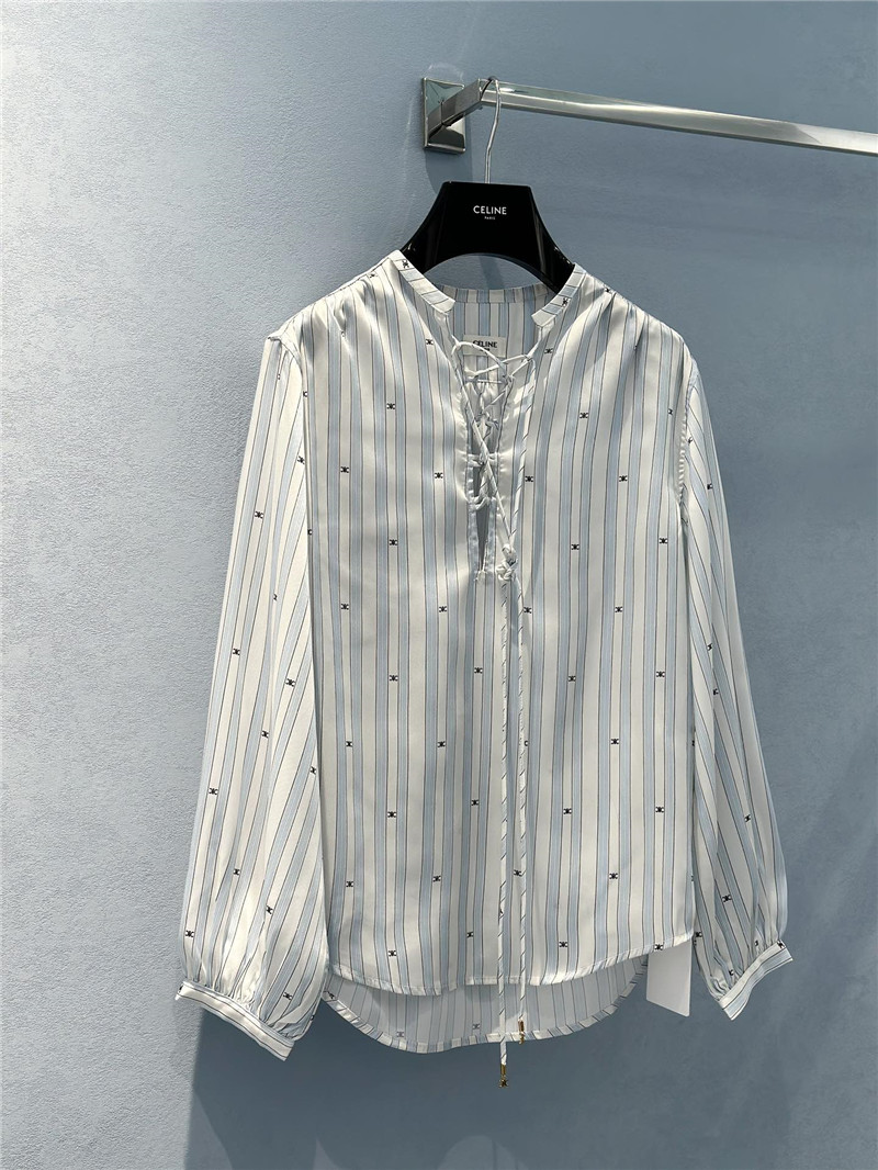 Celine Logo Striped Arc de Triomphe Tie Shirt