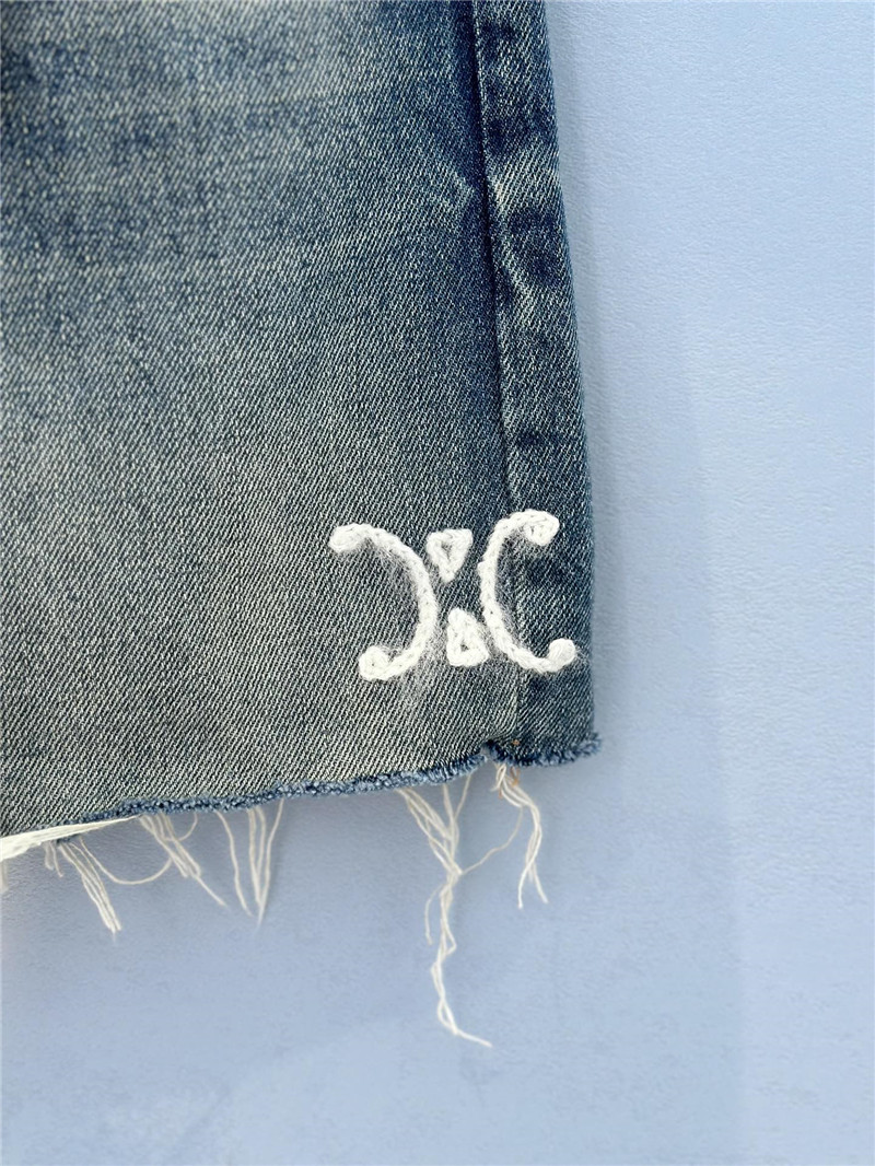 Ce1i*e embroidered washed denim shorts