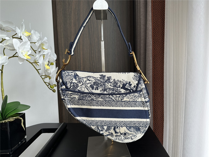 D10r dark blue embroidered denim saddle bag