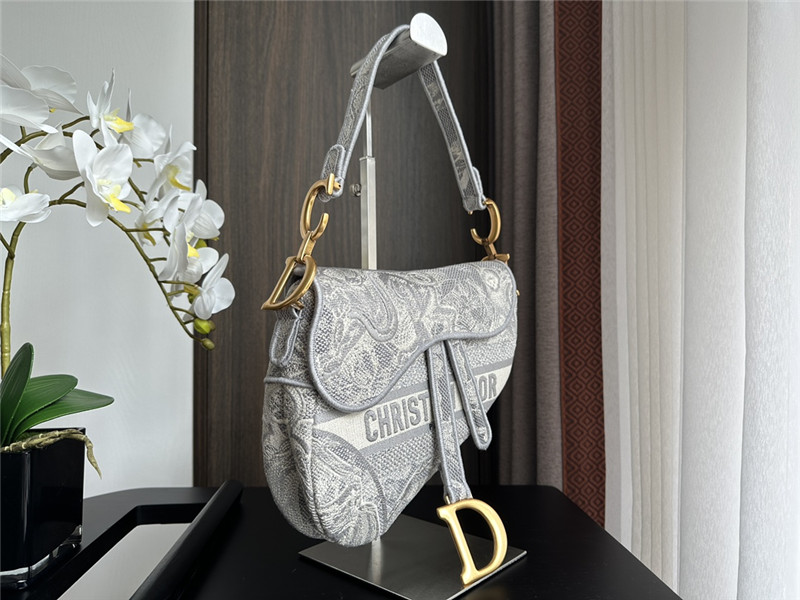 D10r grey embroidered denim saddle bag