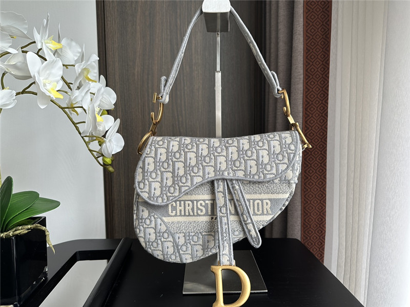 D10r light gray embroidered denim saddle bag