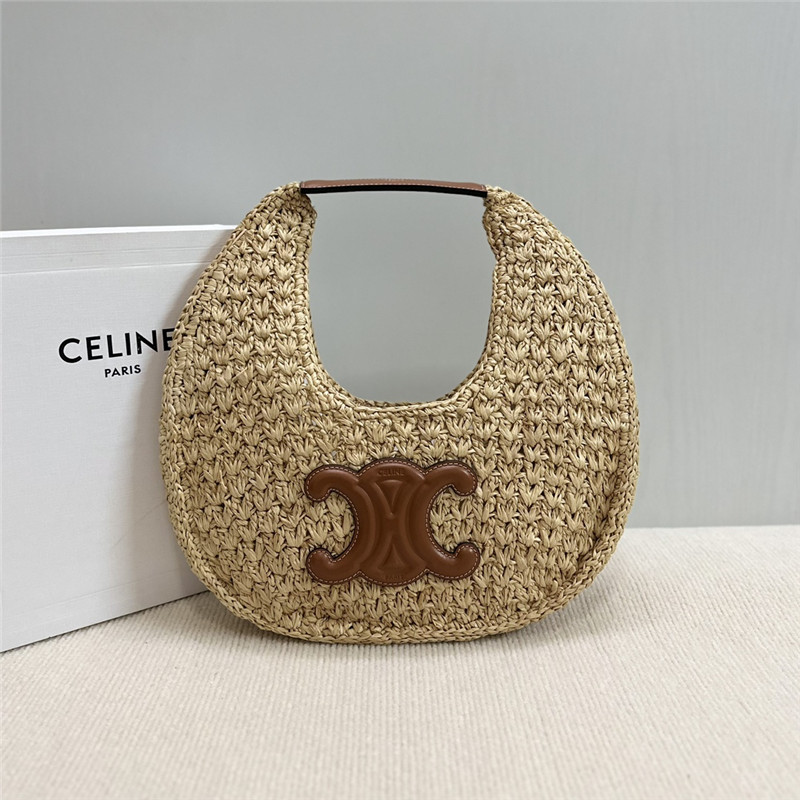 Ce1i*e classic panier hobo bag in raffia & calfskin