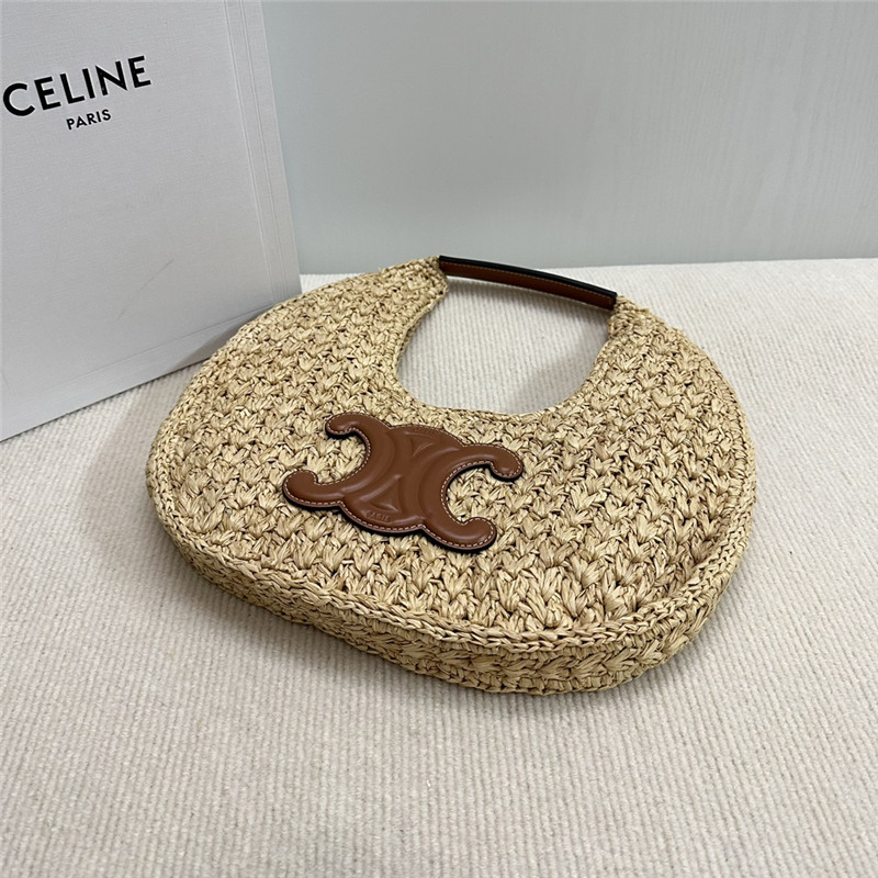 Ce1i*e classic panier hobo bag in raffia & calfskin