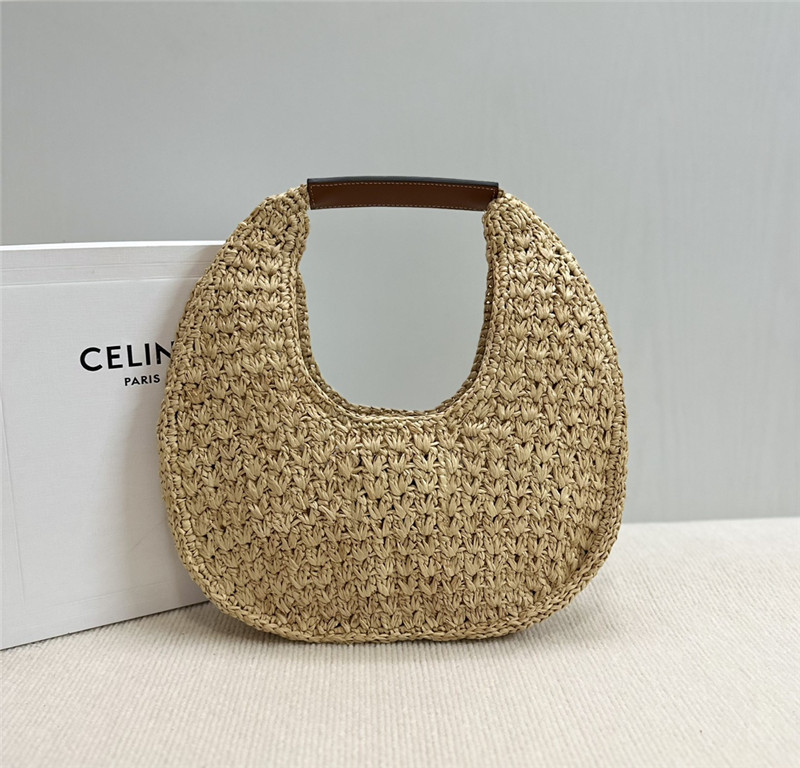 Ce1i*e classic panier hobo bag in raffia & calfskin