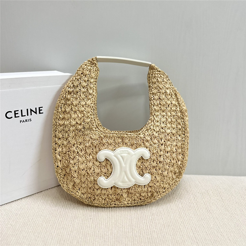 Ce1i*e classic panier hobo bag in white raffia & calfskin