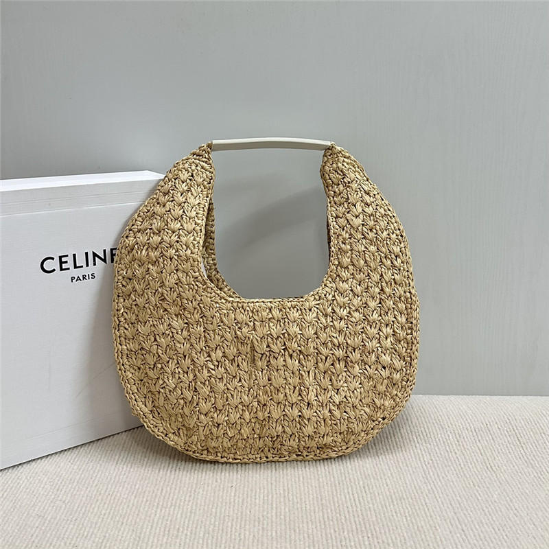 Ce1i*e classic panier hobo bag in white raffia & calfskin