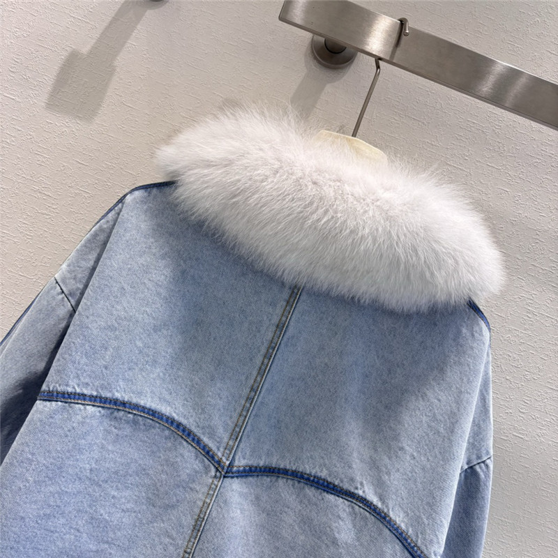 Vanitoo fox fur collar denim jacket