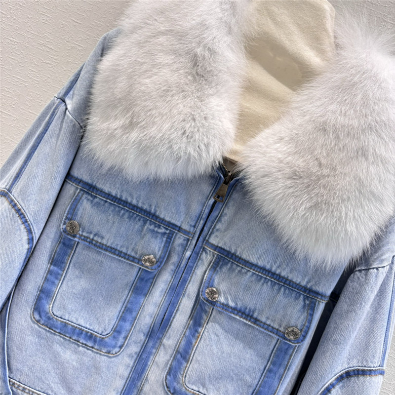 Vanitoo fox fur collar denim jacket