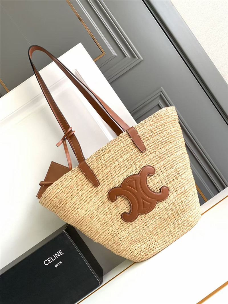 Ce1i*e classic panier bag in raffia and calfskin
