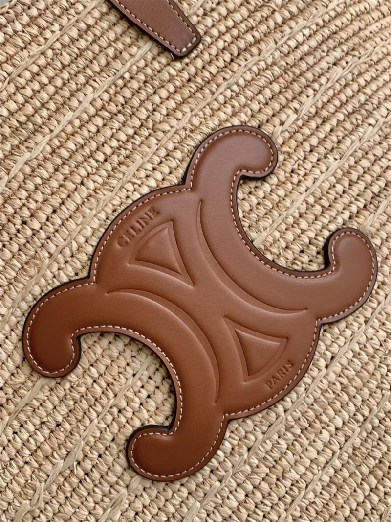 Ce1i*e classic panier bag in raffia and calfskin