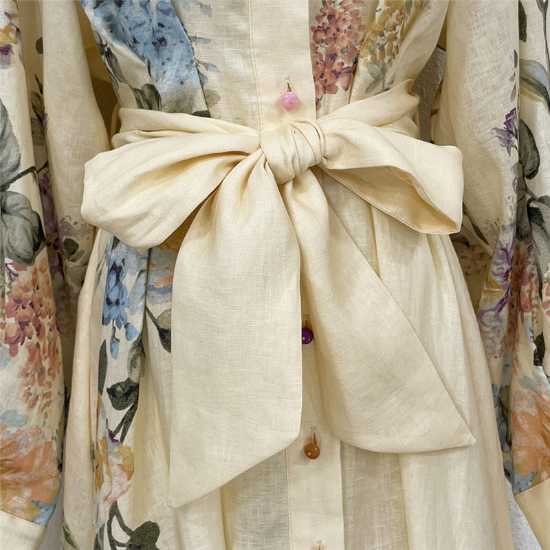 zimm linen printed colorful button up dress