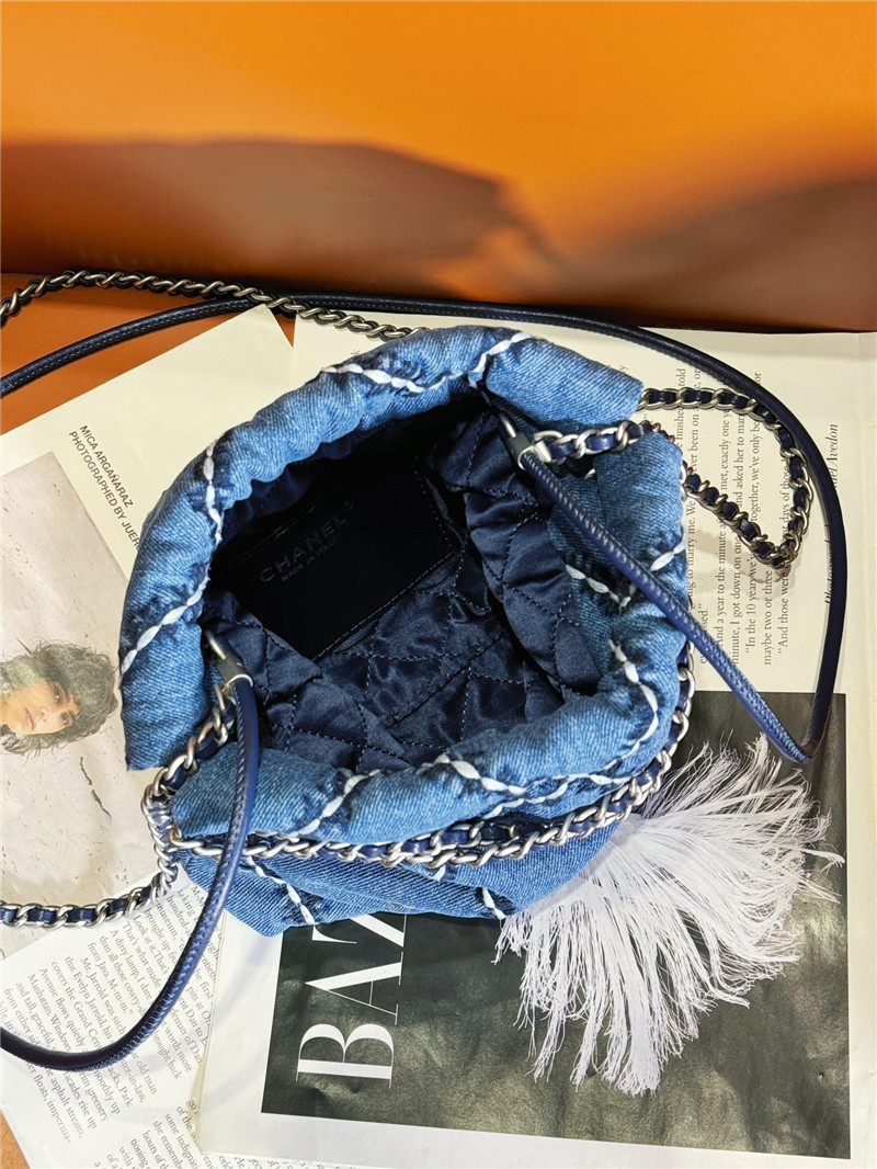 Ch**el blue stitched denim mini 22 bag