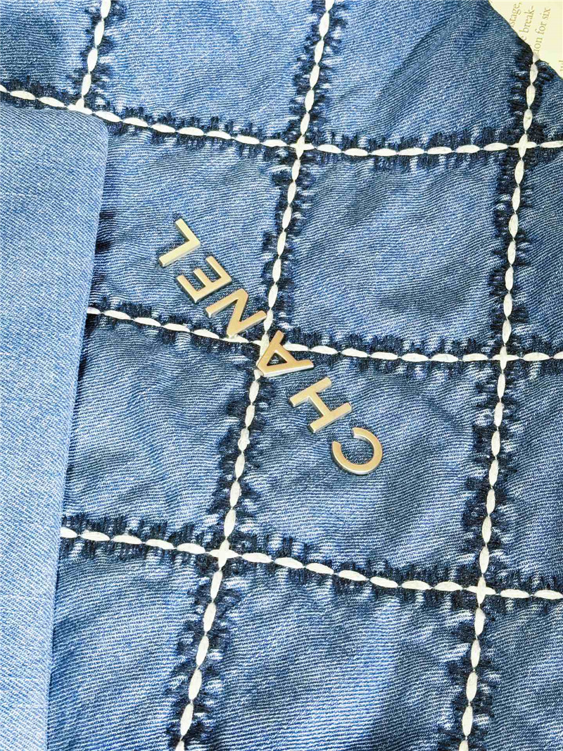 Ch**el blue stitched denim 22 bag