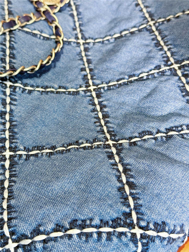 Ch**el blue stitched denim 22 bag