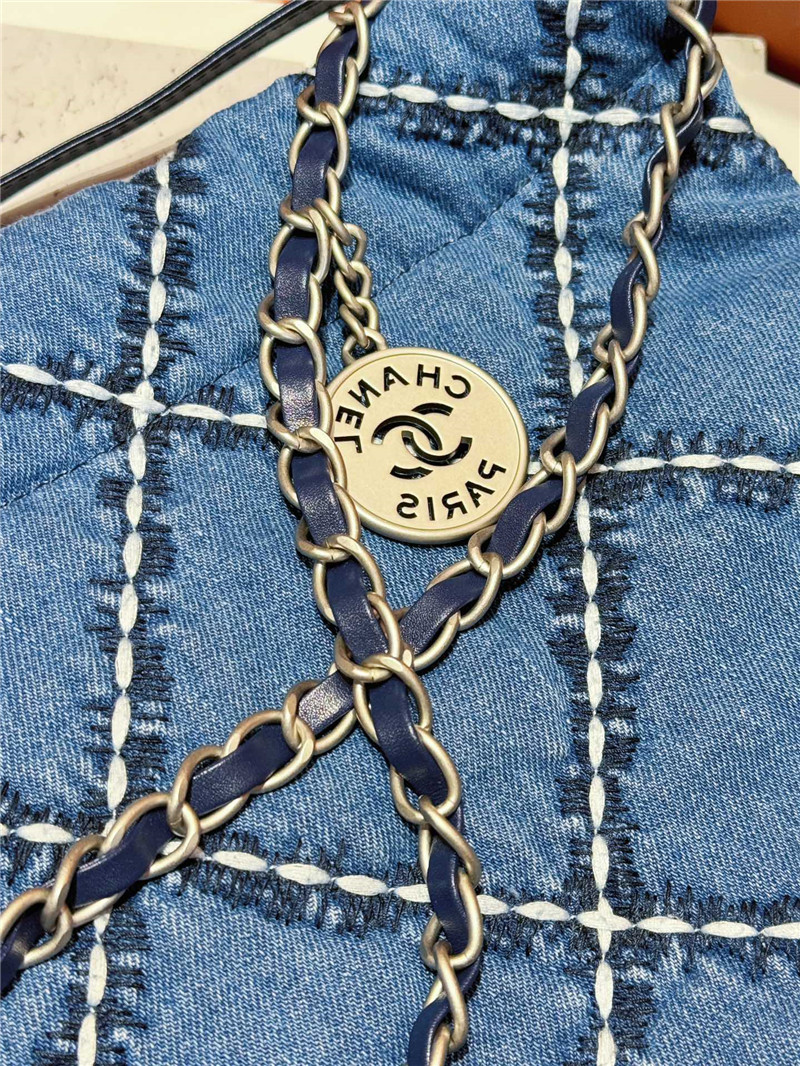 Ch**el blue stitched denim 22 bag