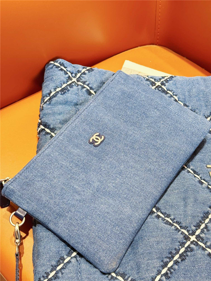 Ch**el blue stitched denim 22 bag