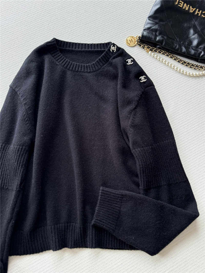 Ch**el logo shoulder buttons cashmere sweater