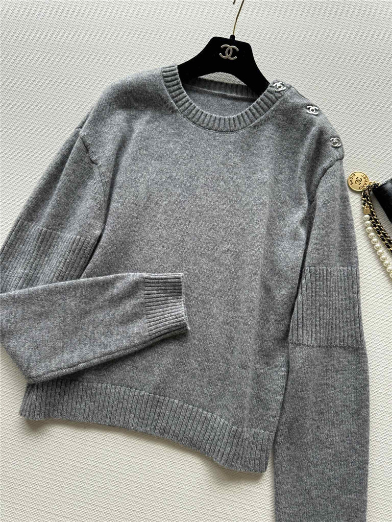 Ch**el logo shoulder buttons cashmere sweater