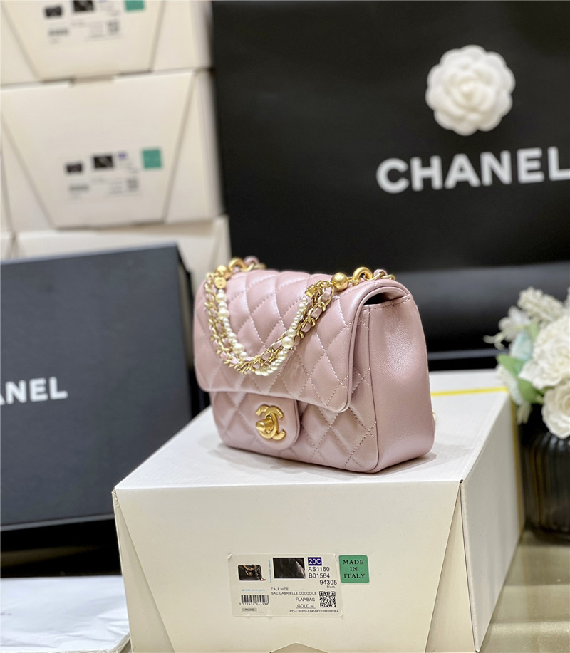 Ch**el pink logo pearl chain bag small