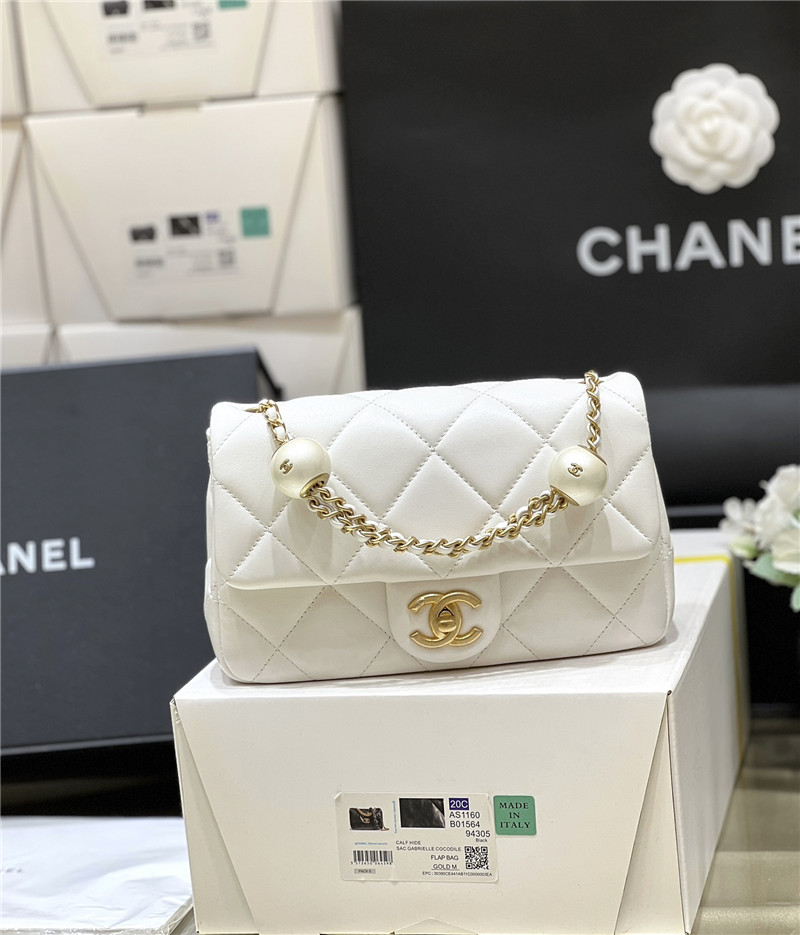 Chanel Logo Pearl Chain Bag