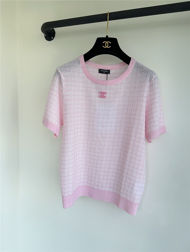 Chanel pink heavyweight logo jacquard top