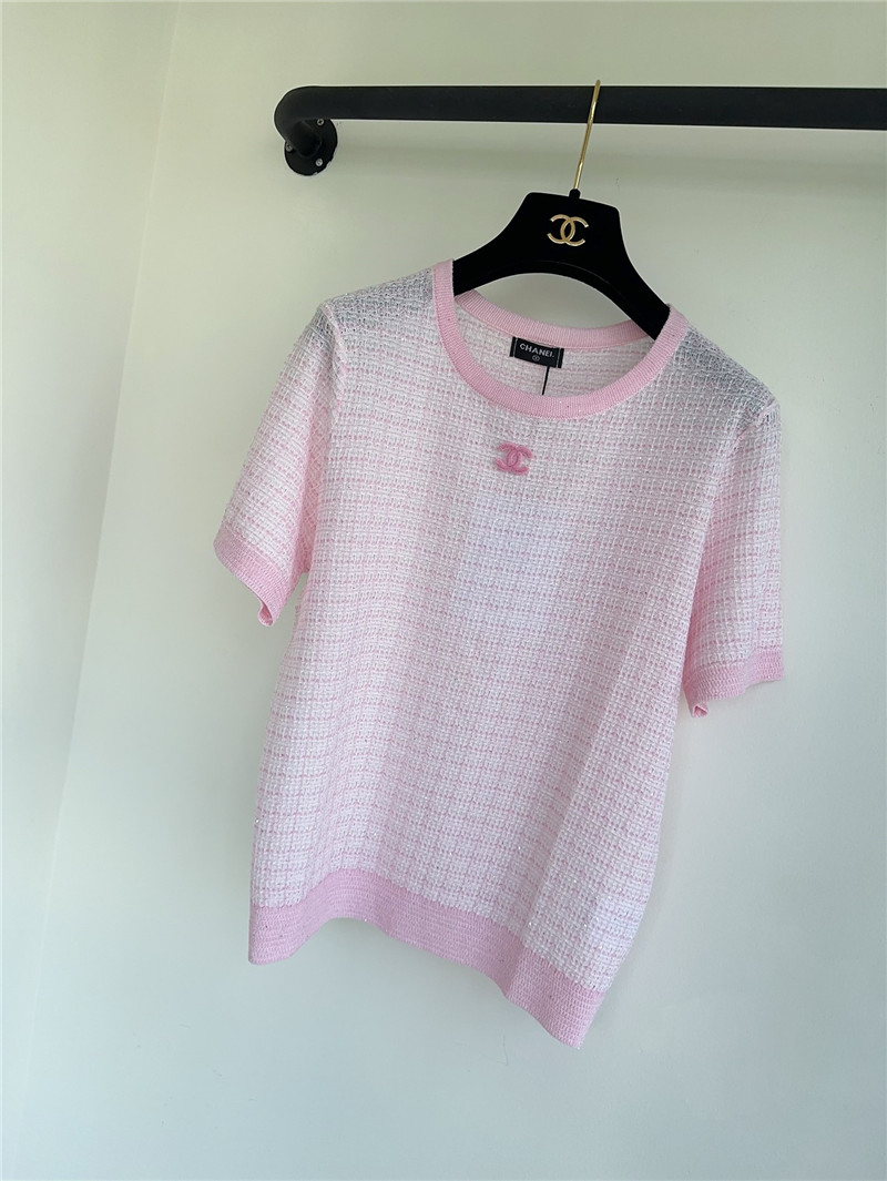 Ch**el pink heavyweight logo jacquard top