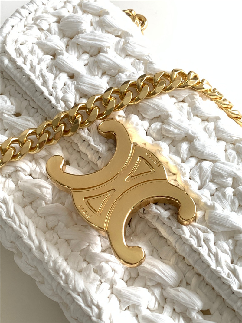 Ce1i*e raffia effect claude chain shoulder bag in white