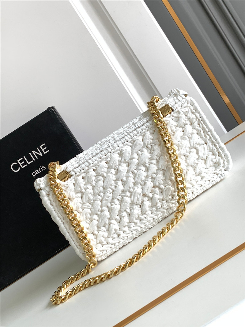 Ce1i*e raffia effect claude chain shoulder bag in white