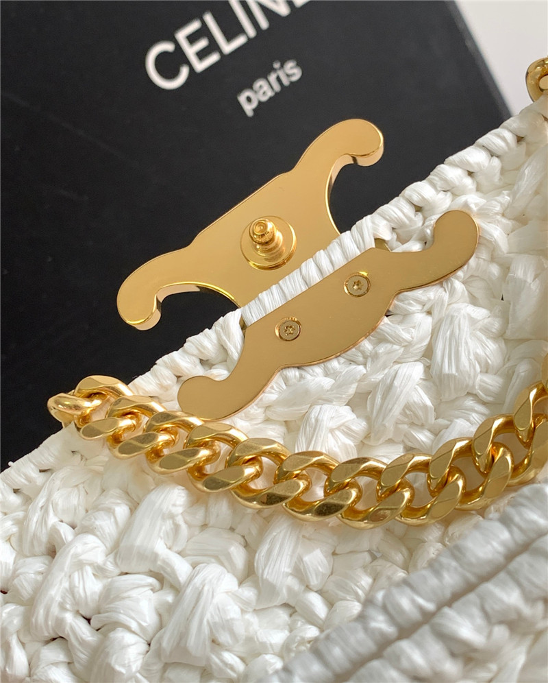 Ce1i*e raffia effect claude chain shoulder bag in white