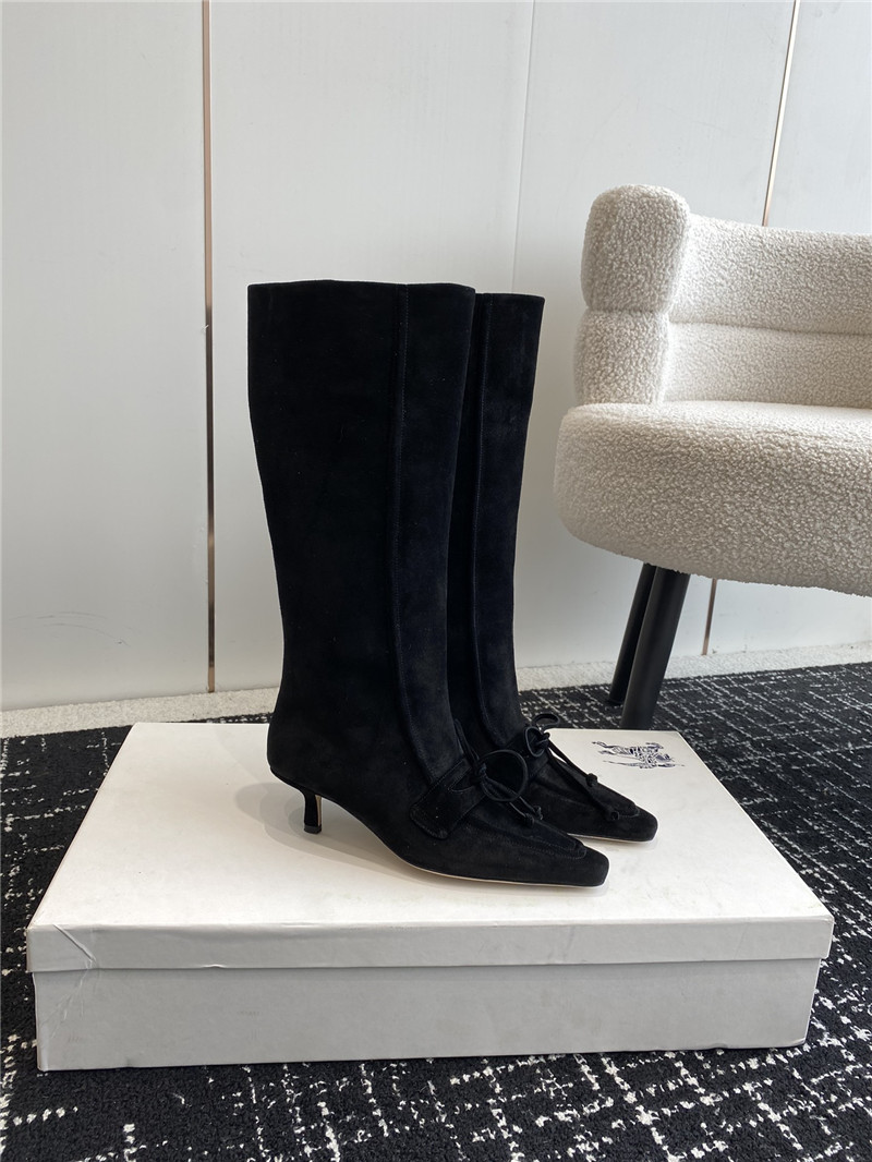 Burberry Storm Suede Knee-High Boots in Black