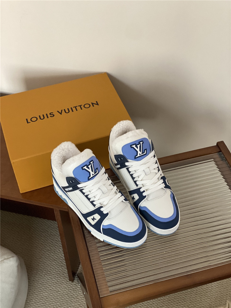 Louis Vuitton LV Trainer Fur Sneakers in Blue