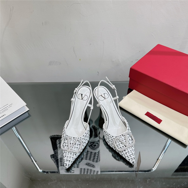 valentino heavy woven V diamond high heel sandals