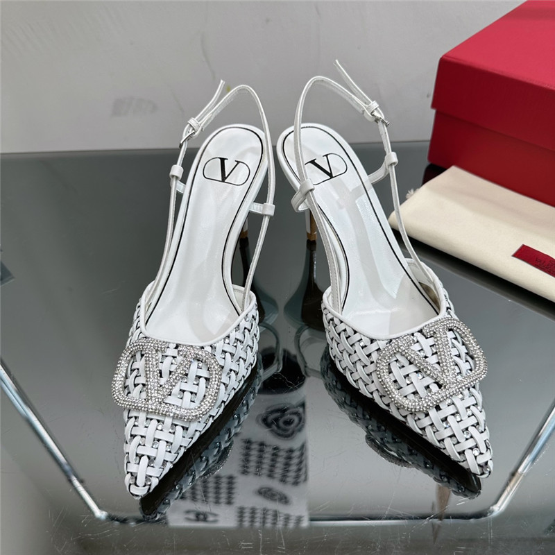 valentino heavy woven V diamond high heel sandals