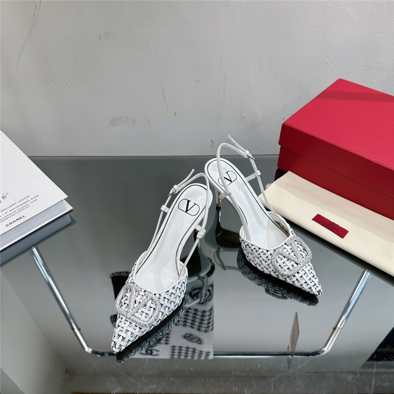 valentino heavy woven V diamond high heel sandals