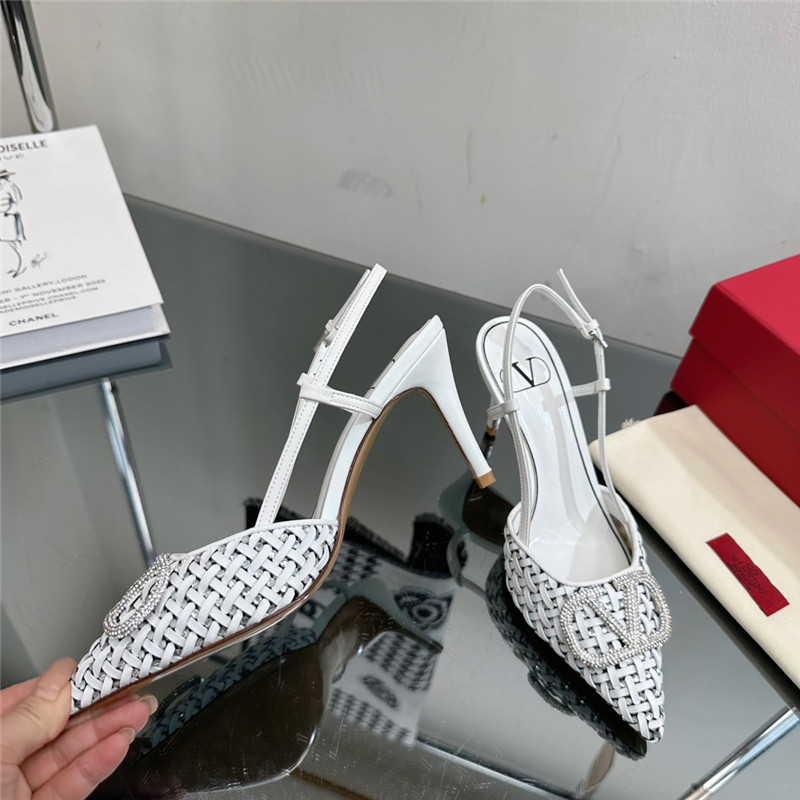 valentino heavy woven V diamond high heel sandals